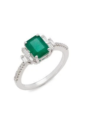 商品Effy|14K White Gold, Emerald & Diamond Ring,价格¥14376,第1张图片