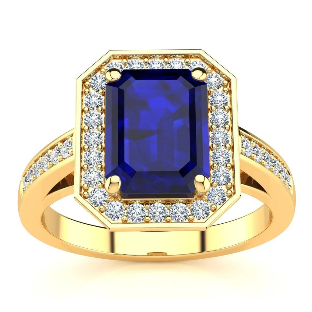 商品SSELECTS|3 1/3 Carat Sapphire And Halo Diamond Ring In 14 Karat Yellow Gold,价格¥11469,第1张图片