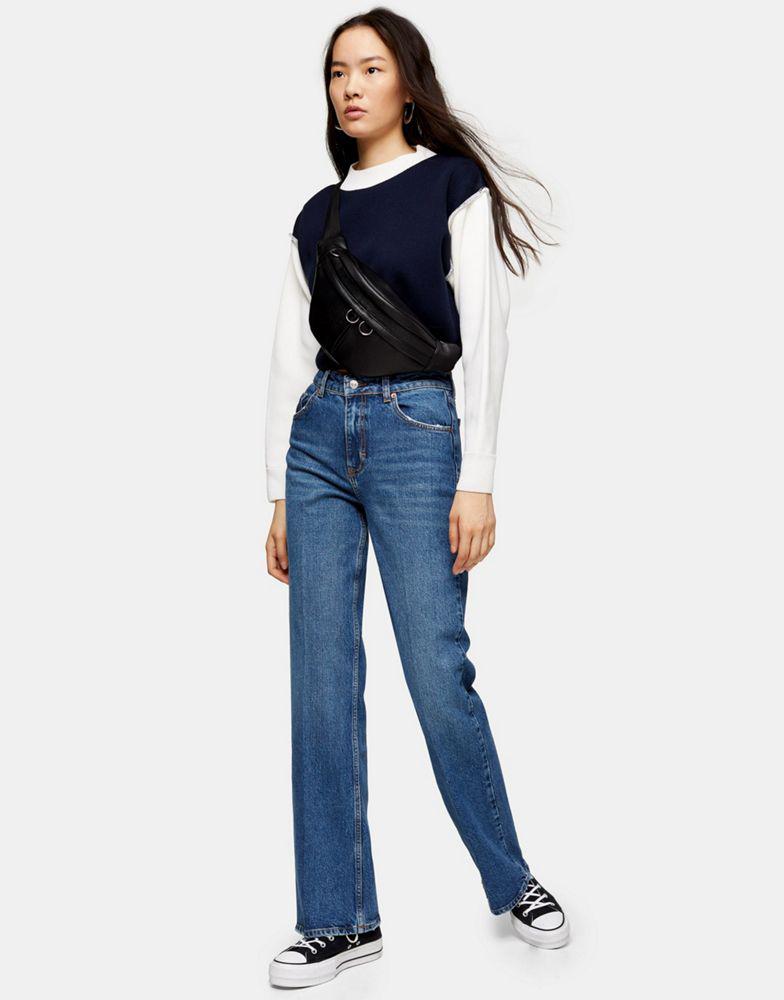 Topshop relaxed flare jean in mid blue商品第4张图片规格展示