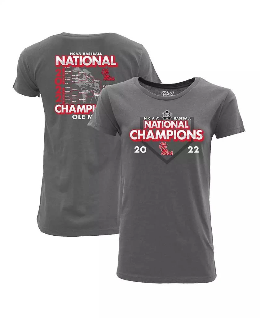 商品Blue 84|Women's Heathered Gray Ole Miss Rebels 2022 NCAA Men's Baseball College World Series Champions Schedule T-shirt,价格¥259,第1张图片