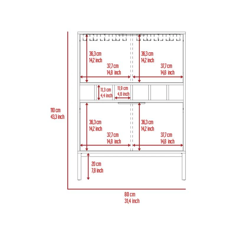 商品FM Furniture|Rowan Bar Cabinet, Six Wine Cubbies, Double Door Cabinet,价格¥2035,第2张图片详细描述