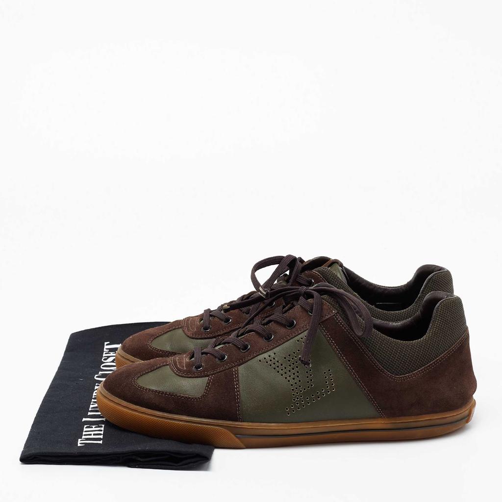 Louis Vuitton Brown/Olive Green Suede And Leather Offshore Trainers Low Top Sneakers Size 42.5商品第9张图片规格展示