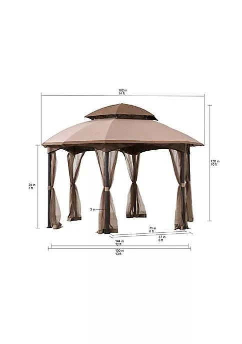 商品Sunjoy|13.5 Ft. X 13.5 Ft. Brown Steel Gazebo With 2 Tier Tan And Brown Dome Canopy,价格¥6714,第4张图片详细描述