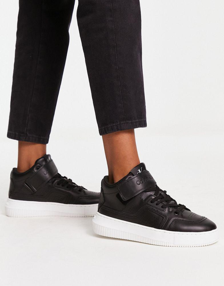 商品Calvin Klein|Calvin Klein Jeans leather chunky lace up leather trainers in black,价格¥1334,第1张图片