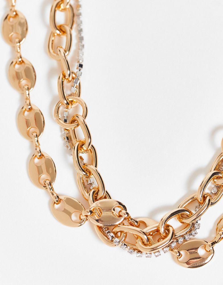 Reclaimed Vintage inspired multirow with mixed gold chains and fine faux crystal商品第2张图片规格展示