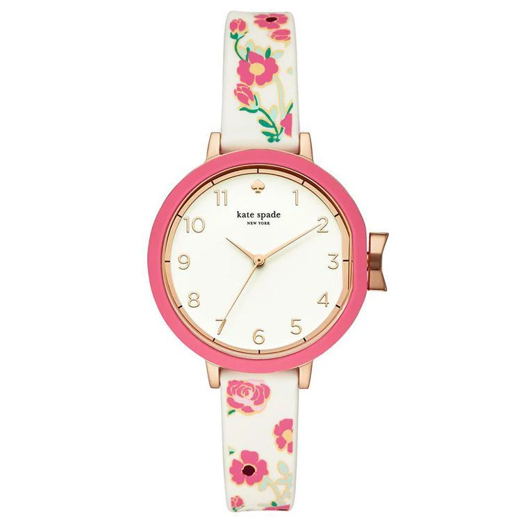 商品Kate Spade|Women's Park Row Floral Silicone Strap Watch 34mm,价格¥1122,第1张图片