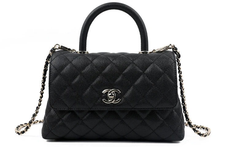 商品[国内直发] Chanel|香奈儿 香奈儿 COCO handle 憨豆 亮面金扣 颗粒压花牛皮 手柄单肩斜挎包 小号 女款 黑色,价格¥56980,第5张图片详细描述