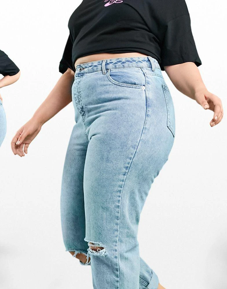 商品ASOS|ASOS DESIGN Curve high rise 'original' mom jeans in lightwash with rips,价格¥151,第3张图片详细描述