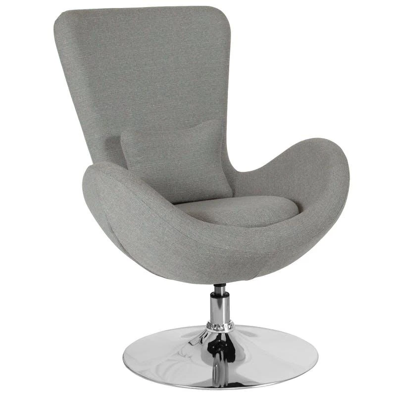 商品Merrick Lane|Soro High-Back Egg Style Lounge Chair in Light Gray Fabric Upholstery With 360° Swivel Chrome Base,价格¥2398,第1张图片