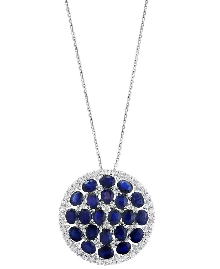 商品Effy|EFFY® Blue Sapphire (9 ct. t.w.), White Sapphire (7/8 ct. t.w.), & Diamond (1/5 ct. t.w.) Cluster 18" Pendant Necklace in 14k White Gold,价格¥19239,第1张图片