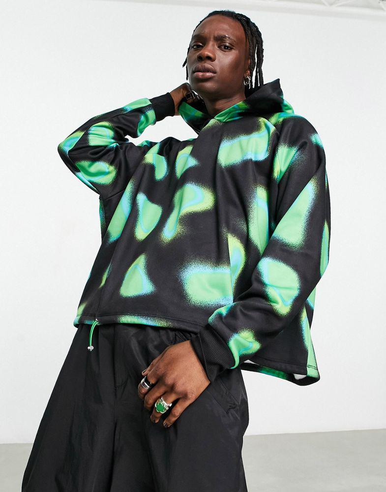 ASOS DESIGN super oversized cropped hoodie in all over blur print with toggles商品第2张图片规格展示