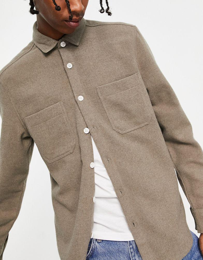商品ASOS|ASOS DESIGN wool mix overshirt in light grey,价格¥296,第5张图片详细描述