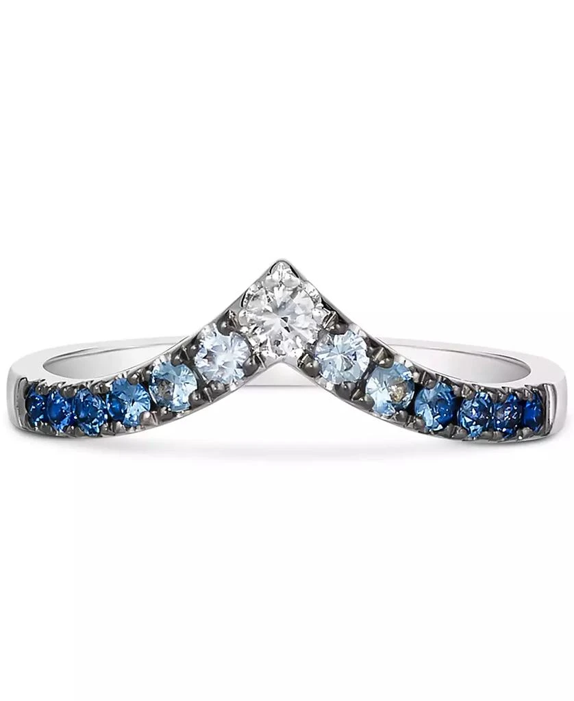 Denim Ombré (1/3 ct. t.w.) & White Sapphire (1/10 ct. t.w.) V Ring in 14k White Gold 商品