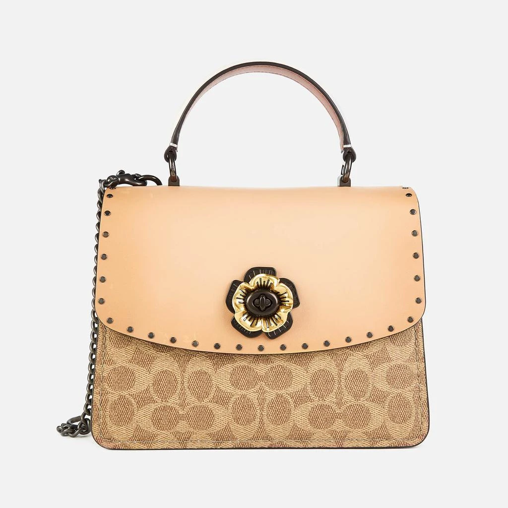 商品Coach|Coach Women's Coated Canvas Parker Top Handle Satchel with Rivets - Tan Beechwood,价格¥2593,第1张图片