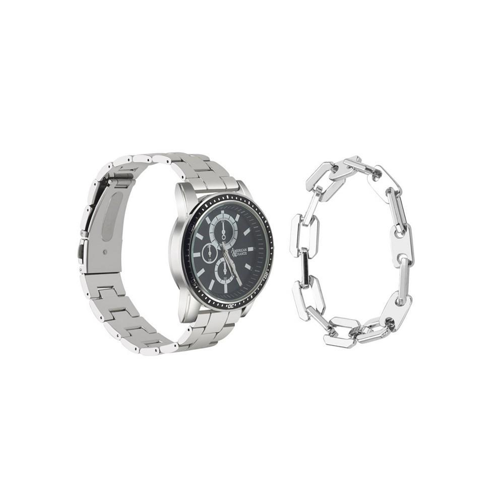 商品American Exchange|Men's Quartz Movement Silver Metal Bracelet Analog Watch, 43mm and Bracelet Set with Zippered Travel Pouch,价格¥295,第4张图片详细描述