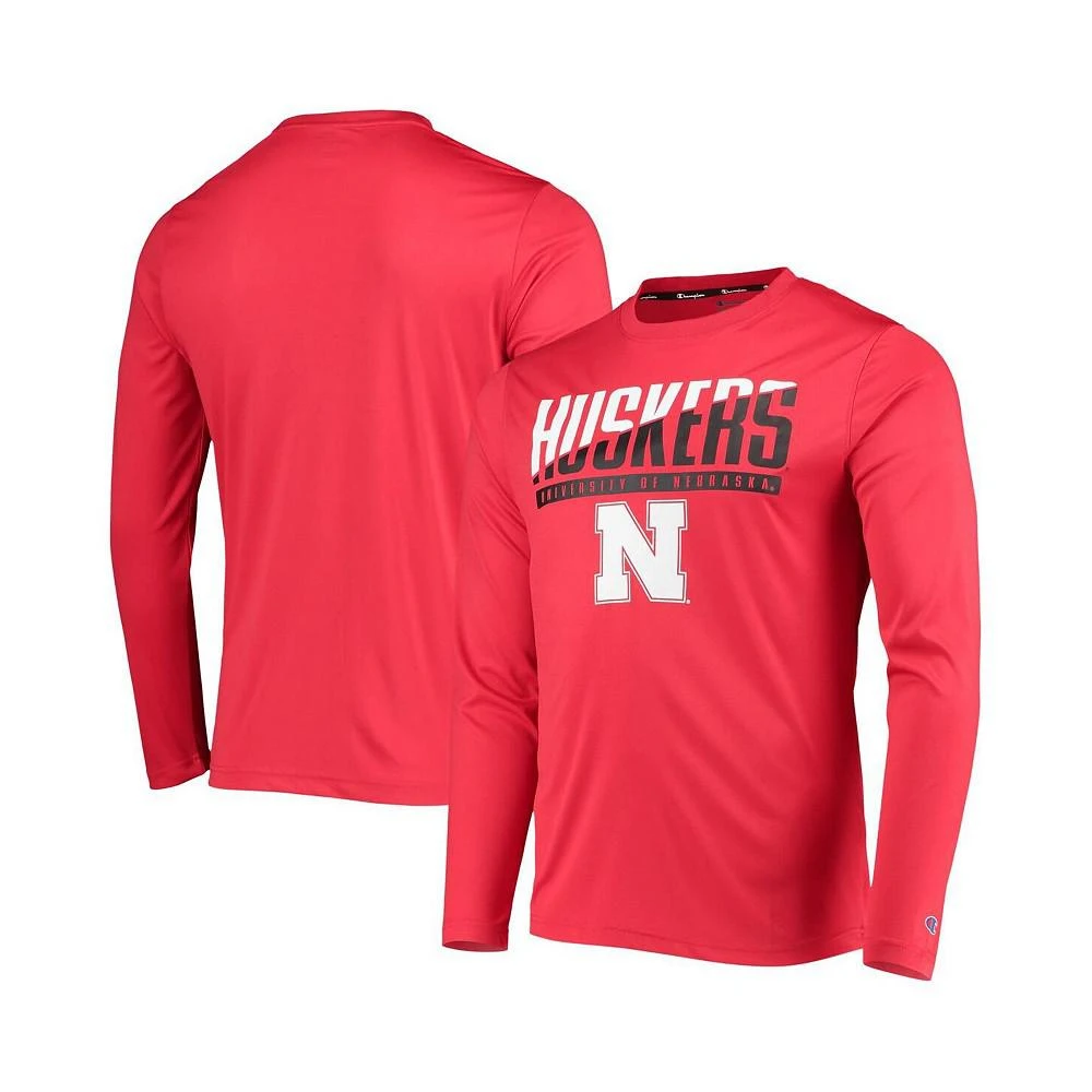 商品CHAMPION|Men's Scarlet Nebraska Huskers Wordmark Slash Long Sleeve T-shirt,价格¥262,第1张图片