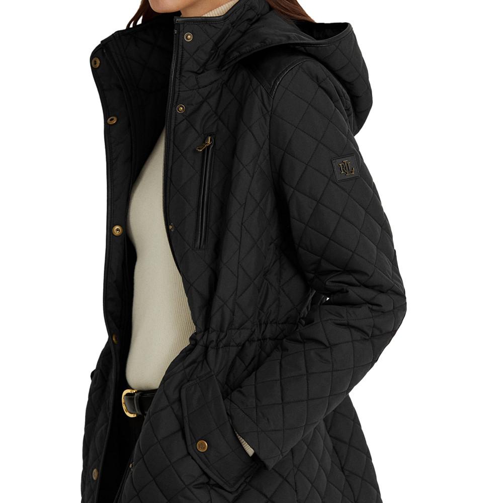Petite Faux-Leather-Trim Hooded Anorak Quilted Coat, Created for Macy's商品第3张图片规格展示