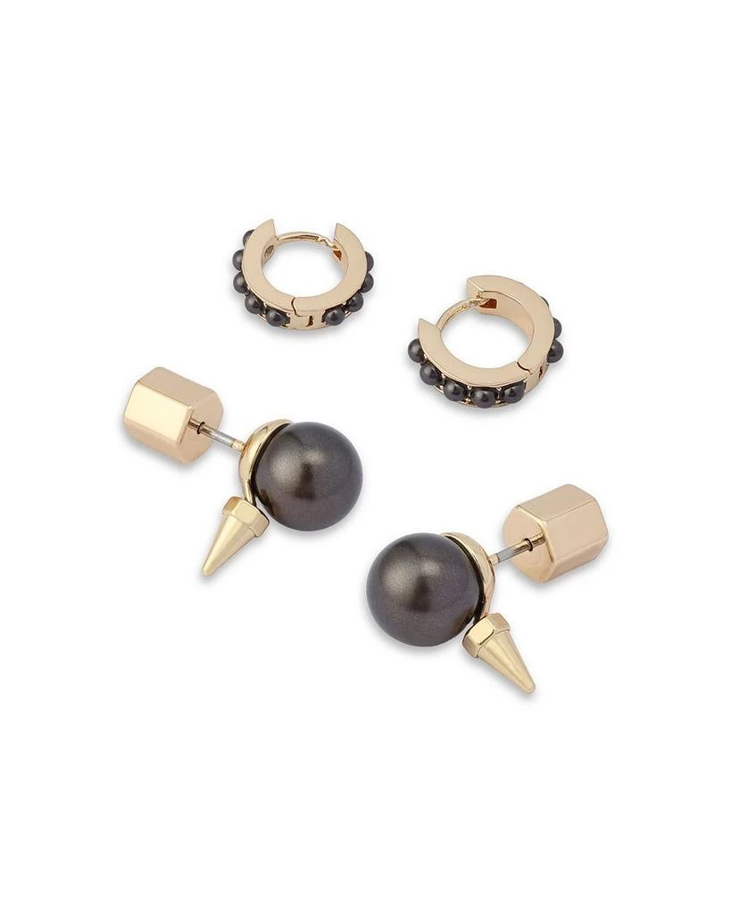 Gray Imitation Pearl Spike Huggie Hoop & Stud Earrings, Set of 2 商品