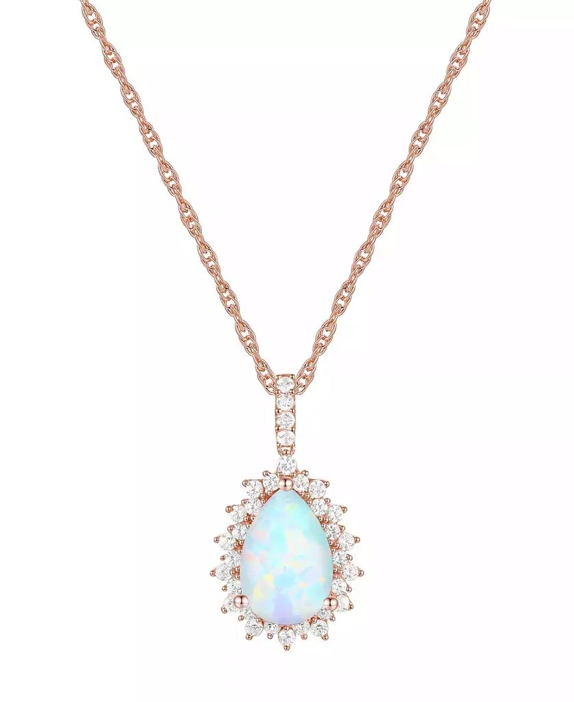 商品Macy's|Lab-Grown Opal (1 ct. t.w.) & Lab-Grown White Sapphire (1/2 ct. t.w.) 18" Pendant Necklace in 14k Rose Gold-Plated Sterling Silver (Also in Lab-Grown Ruby & Lab-Grown Blue Sapphire),价格¥374,第1张图片