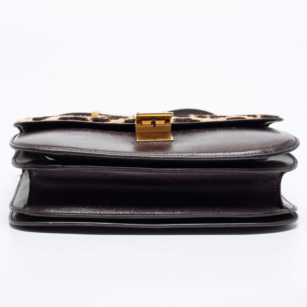 Celine Brown Leopard Print Leather and Calfhair Medium Classic Box Shoulder Bag商品第7张图片规格展示