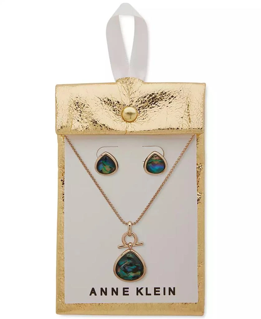 商品Anne Klein|Gold-Tone 2-Pc. Set Abalone Teardrop Pendant Necklace & Matching Stud Earrings,价格¥84,第2张图片详细描述