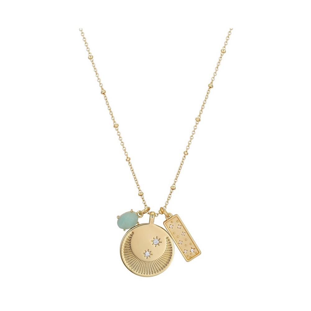 14Kt Gold Flash Plated Cubic Zirconia and Amazonite Charm Pendant Necklace商品第1张图片规格展示