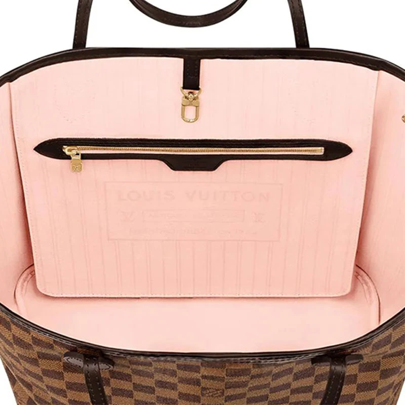 商品[国内直发] Louis Vuitton|NEVERFULL MM 棋盘格 帆布 托特包Tote包购物袋单肩手提包 中号 女款 棕色 #芭蕾粉色内里#,价格¥16764,第7张图片详细描述