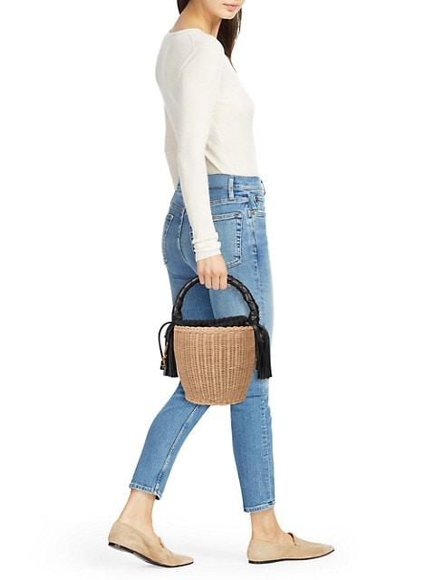 Panier Leather-Trimmed Straw Bucket Bag商品第2张图片规格展示