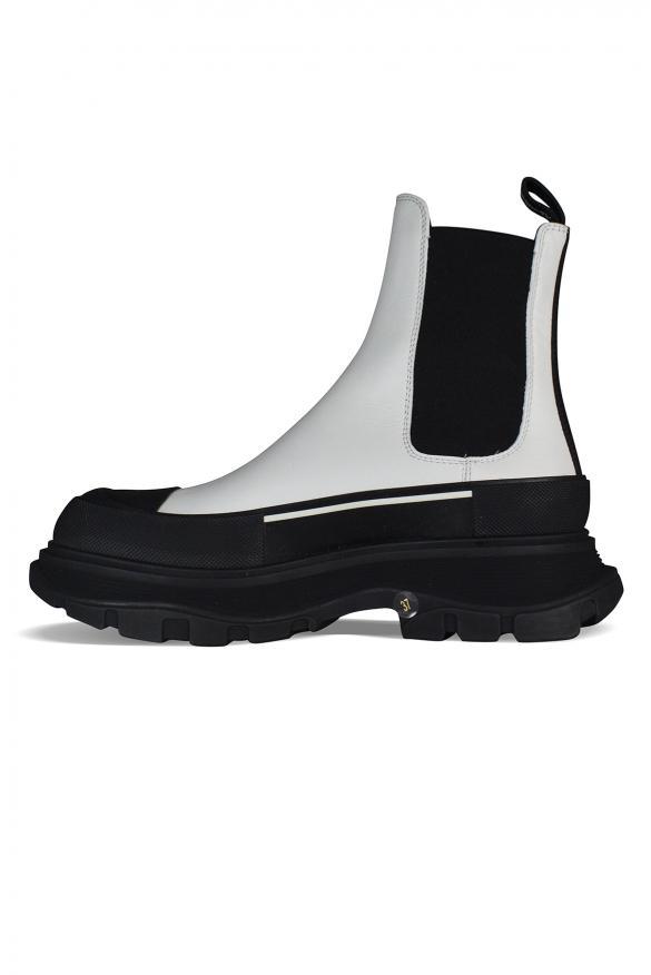 商品Alexander McQueen|Women's Luxury Ankle Boots   Alexander Mc Queen Tread Slick White And Black Leather Ankle Boots,价格¥3838,第6张图片详细描述