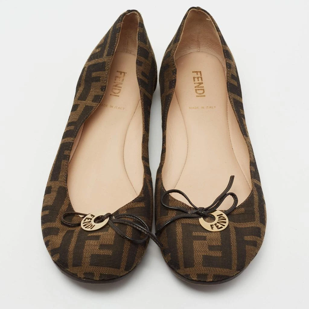 商品[二手商品] Fendi|Fendi Brown Zucca Canvas Logo Bow Ballet Flats Size 39,价格¥2453,第3张图片详细描述