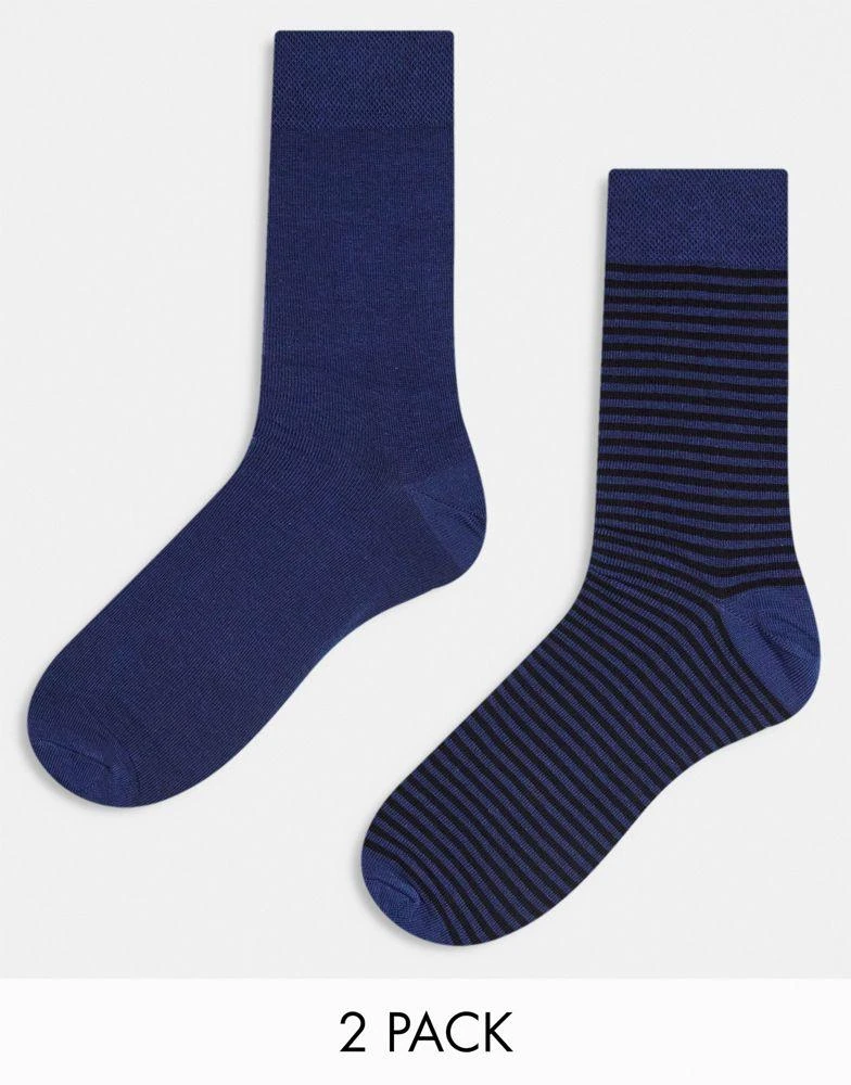商品ASOS|ASOS DESIGN 2 pack smart socks in navy stripe and plain,价格¥48,第1张图片