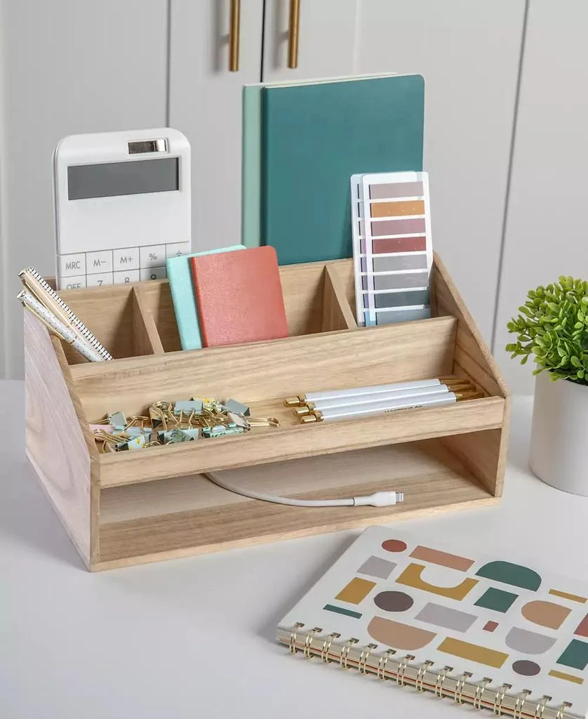 Weston Wooden Desktop Organizer with Open Lower Storage Compartment, Paulownia Wood Multipurpose Storage Caddy 商品