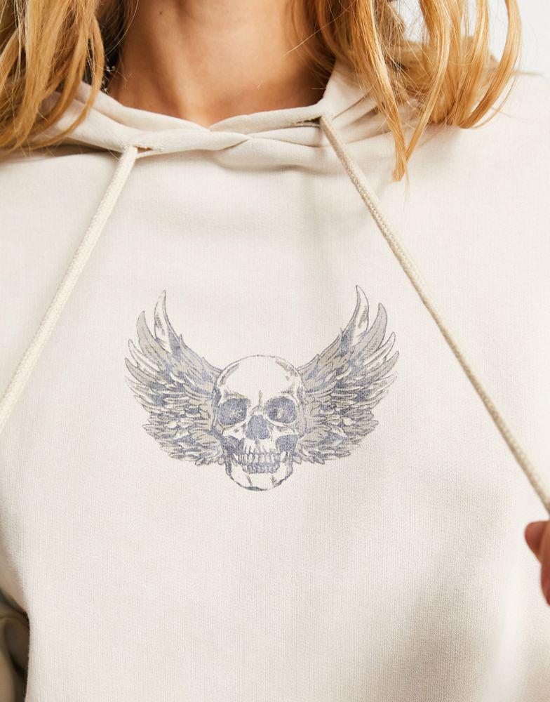 ASOS DESIGN graphic oversized hoodie with skull and feathers in stone商品第4张图片规格展示
