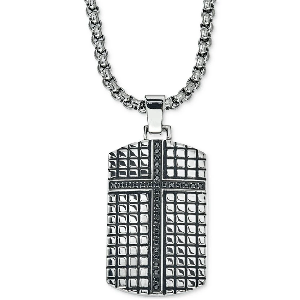 商品Esquire Men's Jewelry|Diamond Cross Dog Tag Pendant Necklace (1/3 ct. t.w.) in Stainless Steel, Created for Macy's,价格¥2463,第1张图片