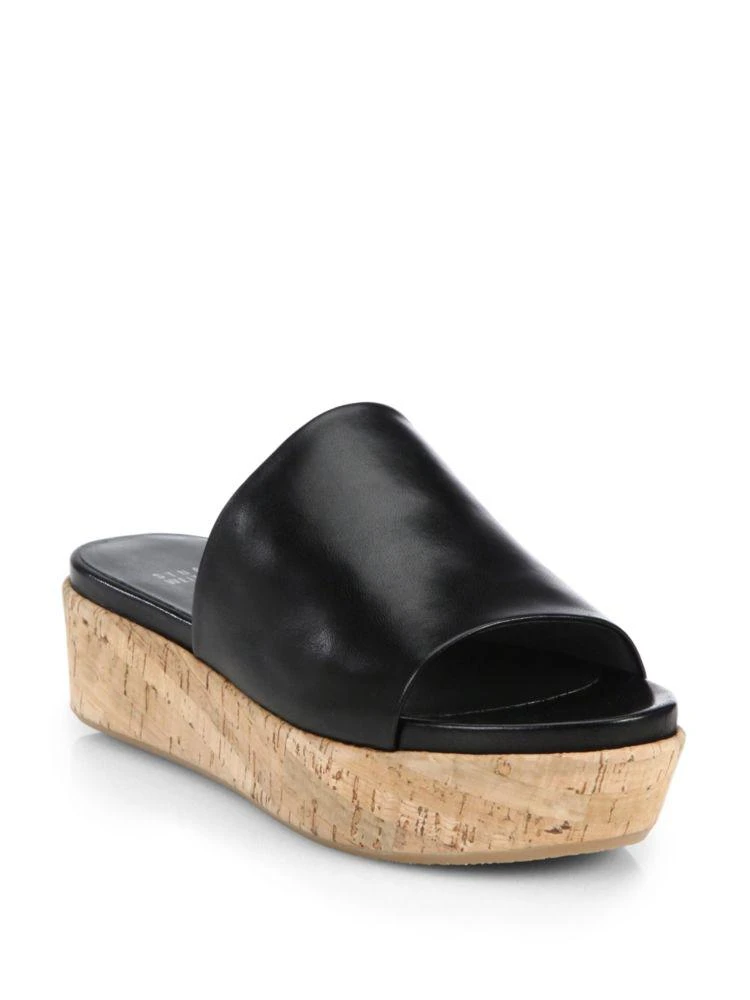 商品Stuart Weitzman|Flat-out Leather & Cork Flatform Slides,价格¥1104,第1张图片