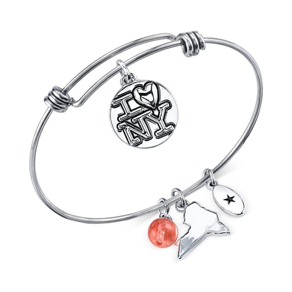 商品Unwritten|I Love NY Charm and Cherry Quartz (8mm) Bangle Bracelet in Stainless Steel,价格¥143,第4张图片详细描述