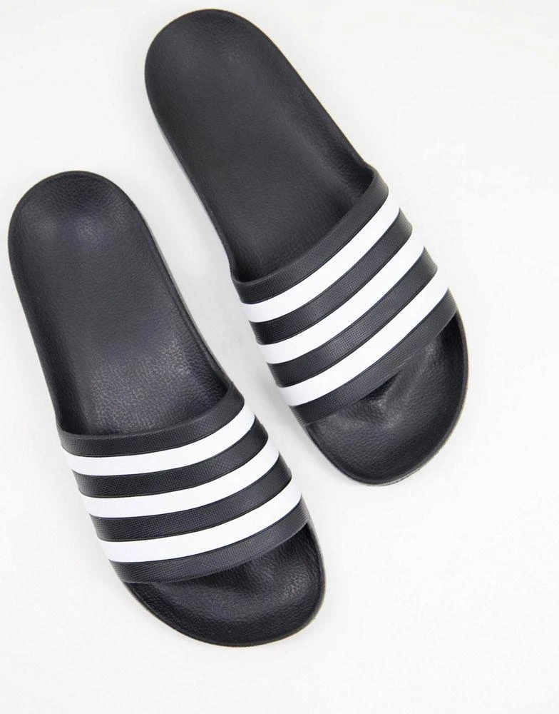 商品Adidas|adidas Swim Adilette white stripe sliders in black,价格¥187,第1张图片