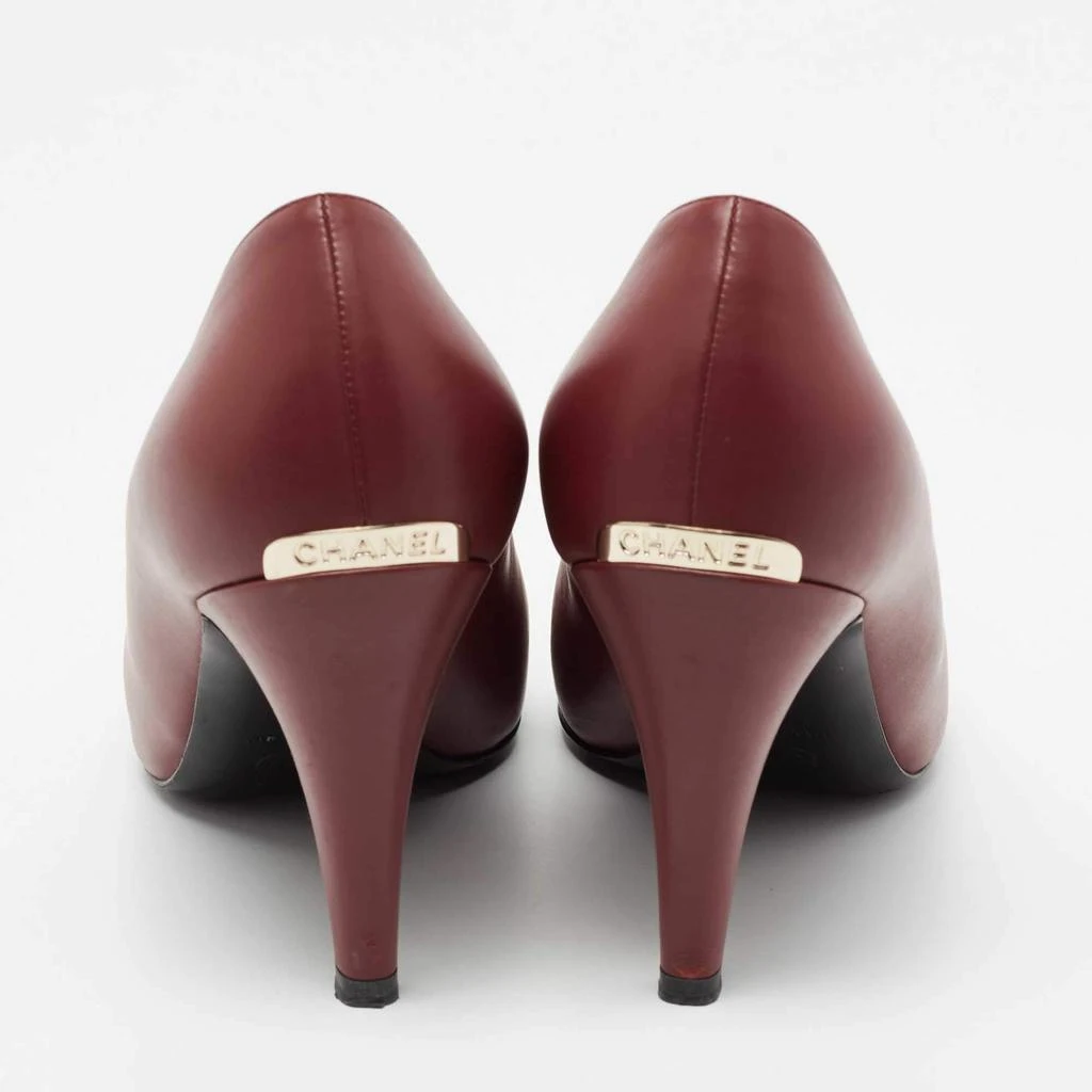 商品[二手商品] Chanel|Chanel Burgundy/Black Leather And Canvas Cap Toe Pointed Toe Pumps Size 40,价格¥2135,第5张图片详细�描述