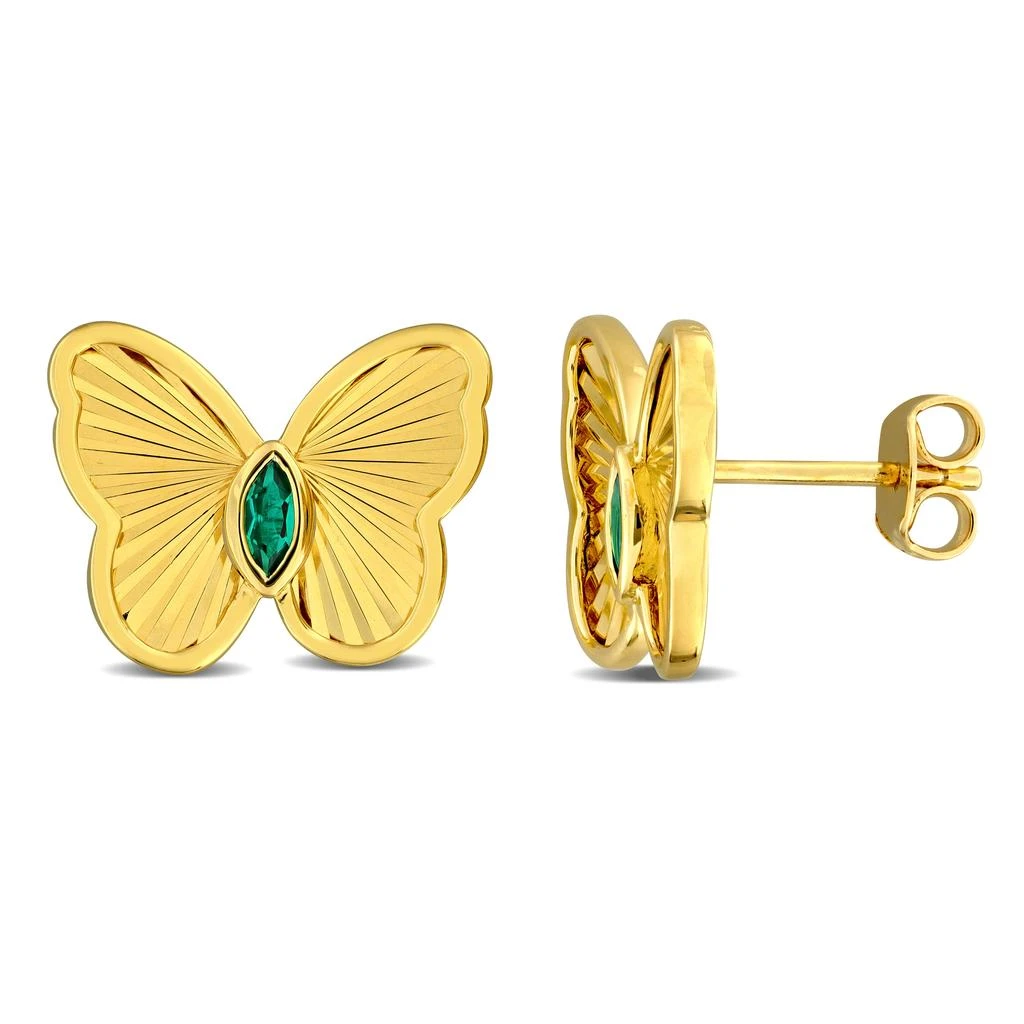 商品Mimi & Max|1/4ct TGW Marquise-Cut Created Emerald Butterfly Stud Earrings Yellow Silver,价格¥549,第1张图片