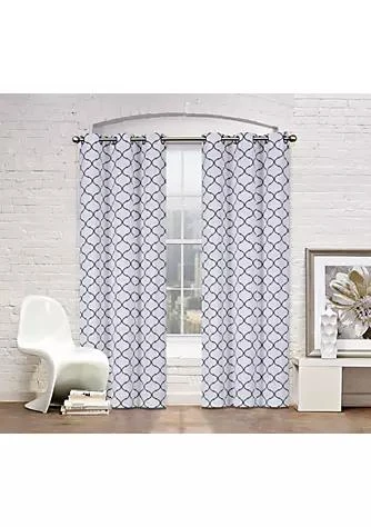 商品belk|Aurora Kate Aurora Modern Elements 2 Pack Quatrefoil Lattice Poly Cotton Grommet Top Curtain Panels   Linen,价格¥225,第1张图片