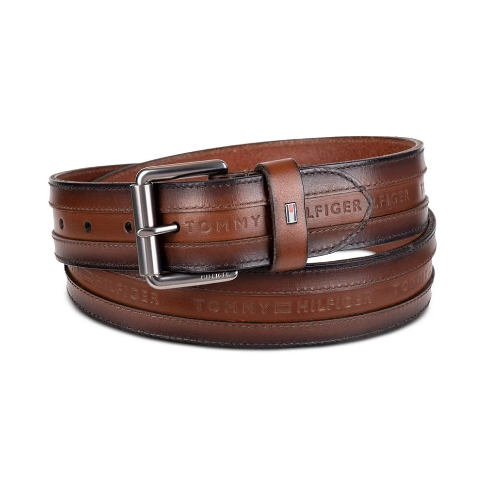 商品Tommy Hilfiger|Men's Tonal Stripe Embossed Leather Belt,价格¥331,第1张图片