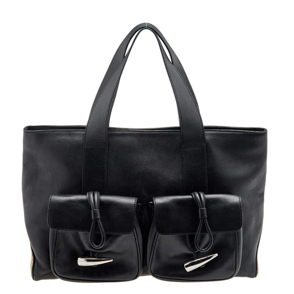 商品[二手商品] Burberry|Burberry Black/Beige Leather And Nova Check Canvas Large Horn Toggle Tote,价格¥1240,第1张图片