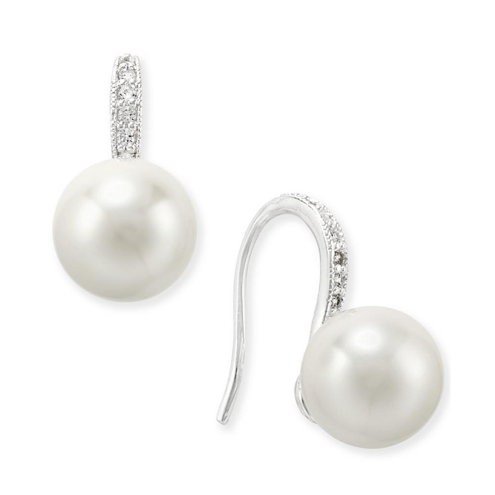 Silver-Tone Imitation Pearl and Pavé Drop Earrings, Created for Macy's商品第1张图片规格展示