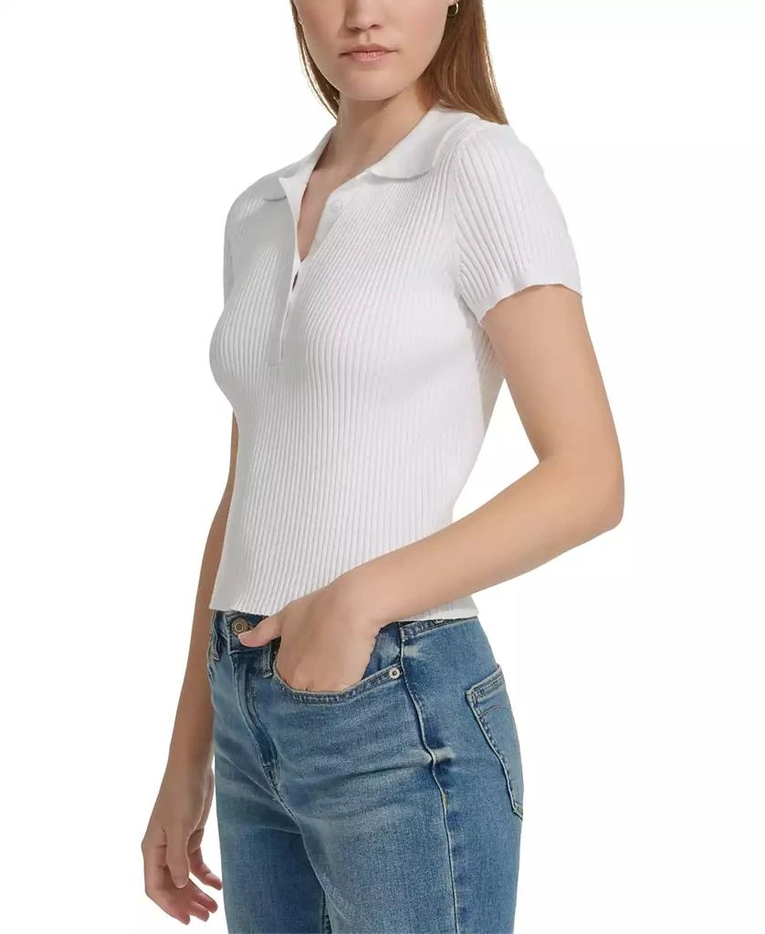 商品Calvin Klein|Women's Ribbed Short-Sleeve Polo Shirt,价格¥113,第3张图片详细描述