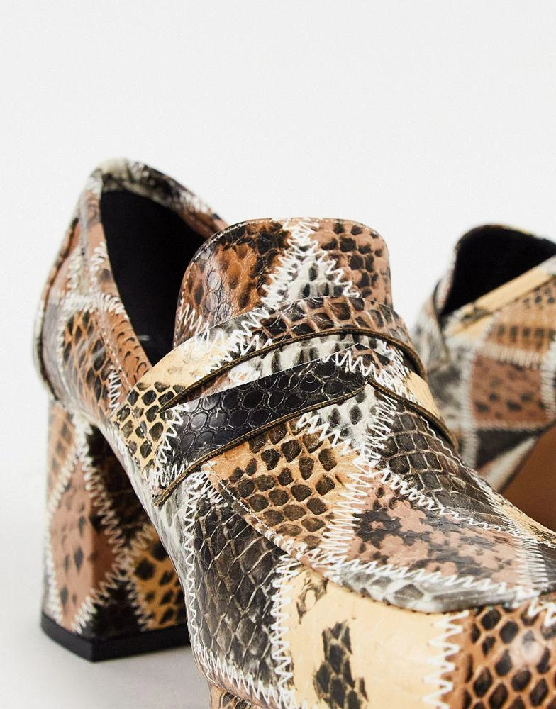 商品ASOS|ASOS DESIGN Signature platform heeled loafer in patchwork snake,价格¥223,第4张图片详细描述