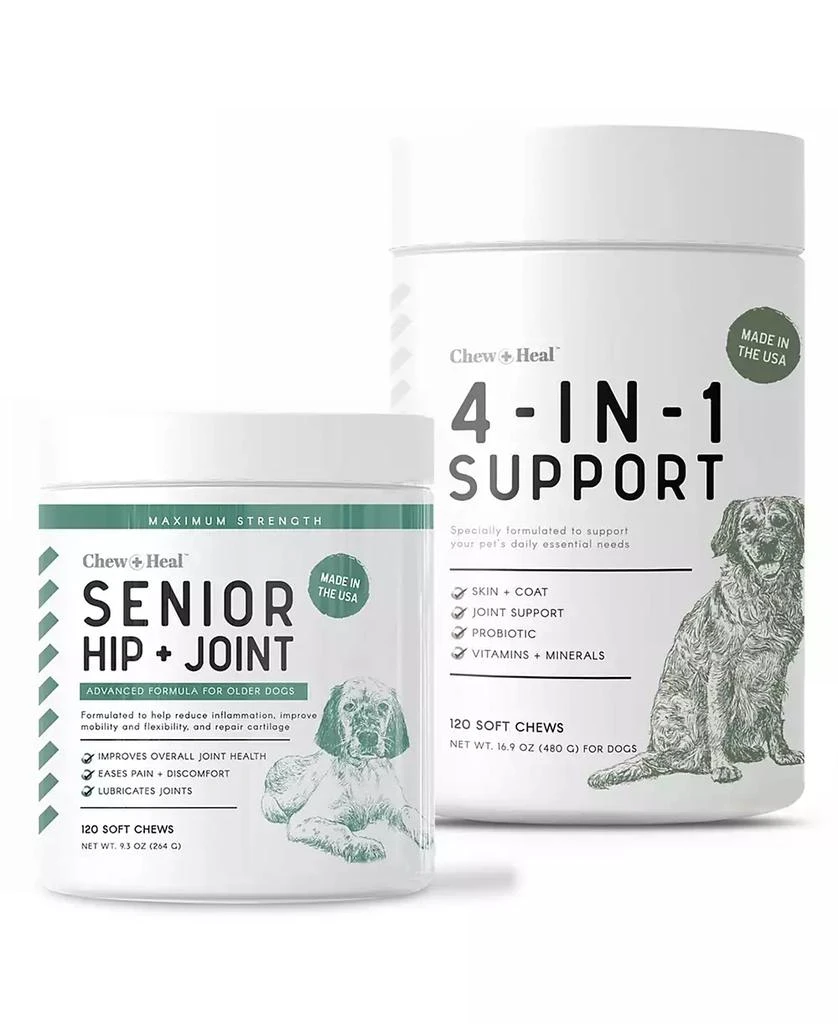 商品Chew + Heal|MaxProtect Senior Hip + Joint Support, Dog Supplement & Multivitamin - 240 Delicious Total Chews,价格¥298,第1张图片