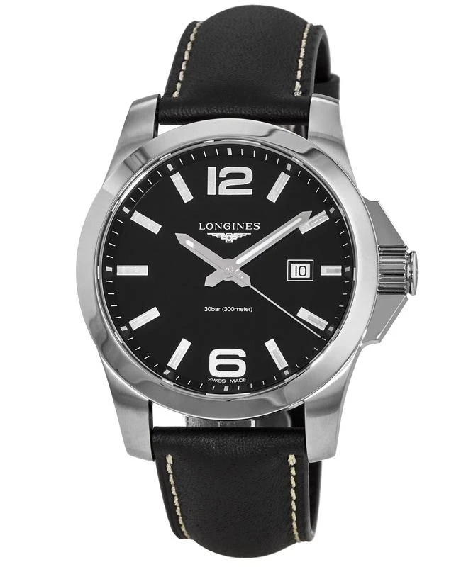 商品Longines|Longines Conquest Quartz Black Dial Black Leather Men's Watch L3.760.4.56.3,价格¥6160,第1张图片