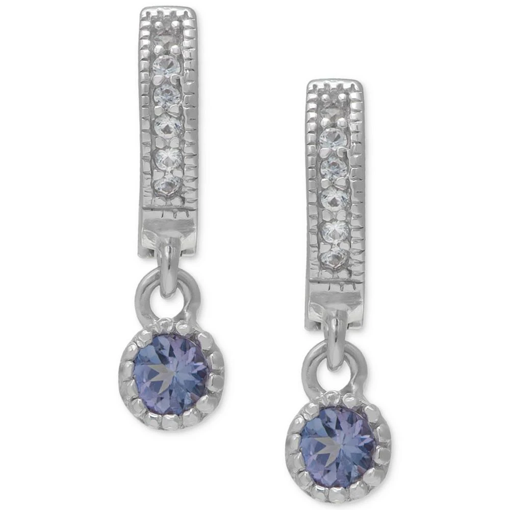 商品Macy's|Tanzanite (1/4 ct. t.w.) Charm Lab grown White Sapphire (1/10 ct. t.w.) Huggie Hoop Earrings in Sterling Silver,价格¥748,第3张图片详细描述