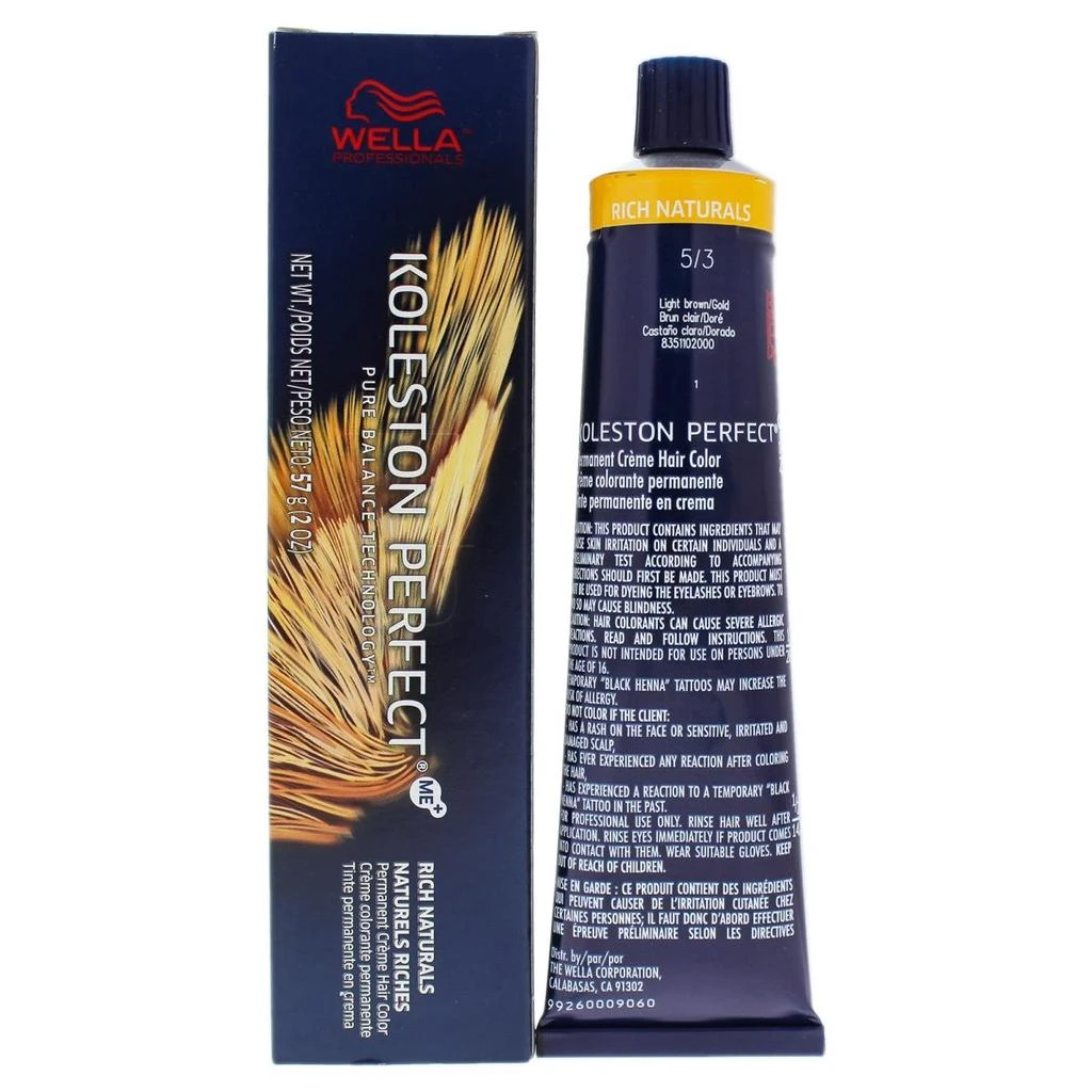 商品Wella|Wella I0087098 Koleston Perfect Permanent Creme Hair Color for Unisex - 5 3 Light Brown & Gold - 2 oz,价格¥166,第1张图片