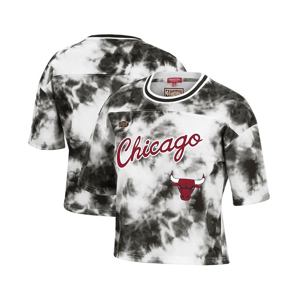 商品Mitchell and Ness|Women's Black and White Chicago Bulls Hardwood Classics Tie-Dye Cropped T-shirt,价格¥510,第1张图片